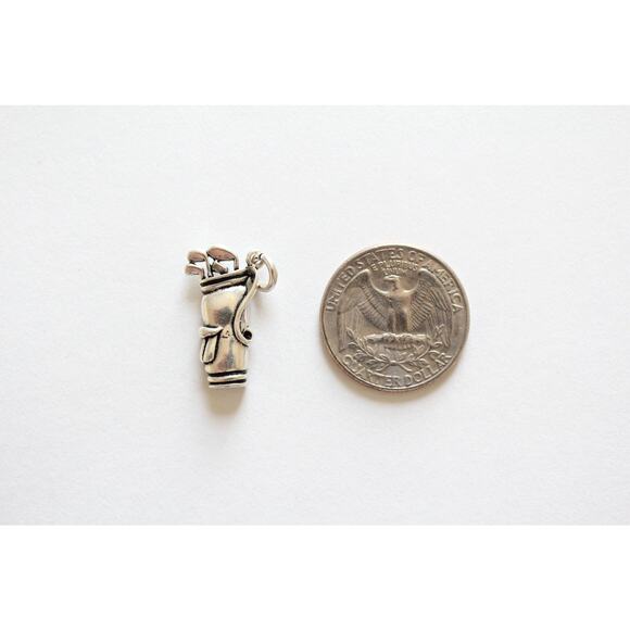 Sterling Silver Golf Bag Charm, Golf Bag Pendant, Silver Golf Bag Charm - Picture 5 of 5